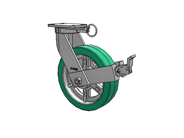 410 Series Top Plate Swivel Caster with 12 x 3 Green Tread on Black Cast Iron Core PX - Thick Polyurethane (Cast Iron Core) Wheel and Face Brake