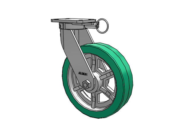 410 Series Top Plate Swivel Caster with 12 x 3 Green Tread on Black Cast Iron Core PX - Thick Polyurethane (Cast Iron Core) Wheel