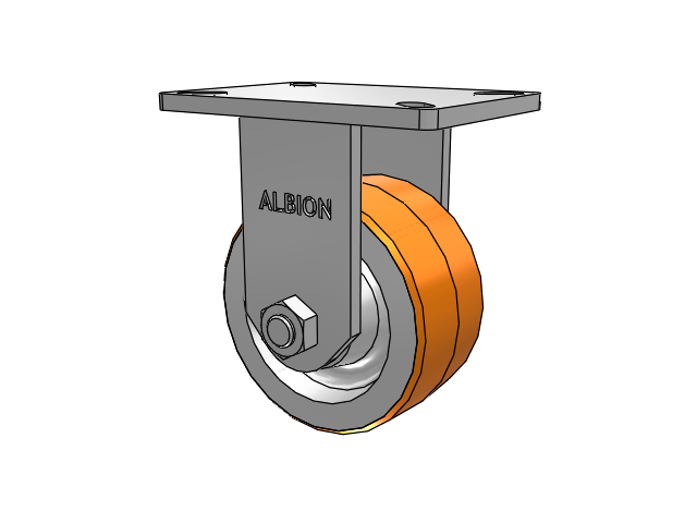 410 Series Top Plate Rigid Caster with 6 x 3 Red-Orange Tread on Cast Iron Core PY - Polyurethane 80A (Cast Iron Core) Wheel