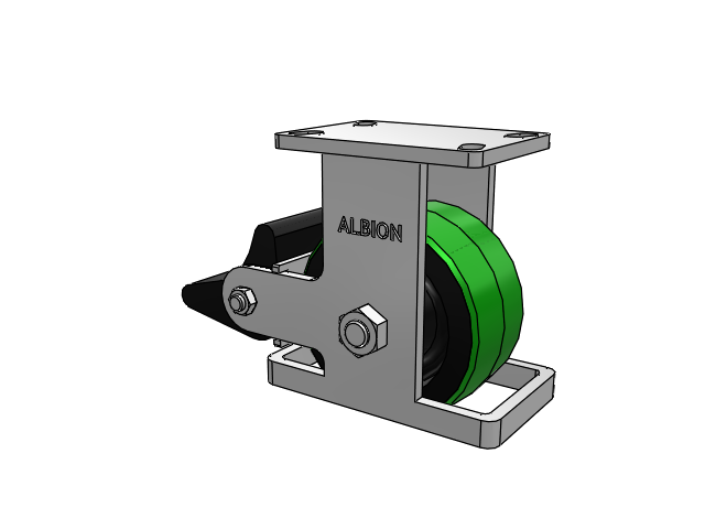 410 Series Top Plate Rigid Caster with 6 x 3 Green Tread on Black Cast Iron Core PY - Polyurethane (Cast Iron Core) Wheel and Poly Lock Integrated Brake