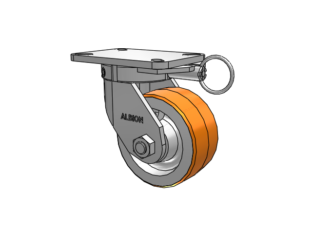 410 Series Top Plate Swivel Caster with 6 x 3 Red-Orange Tread on Cast Iron Core PY - Polyurethane 80A (Cast Iron Core) Wheel
