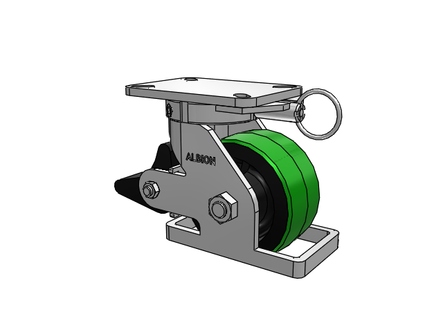 410 Series Top Plate Swivel Caster with 6 x 3 Green Tread on Black Cast Iron Core PY - Polyurethane (Cast Iron Core) Wheel and Poly Lock Integrated Brake