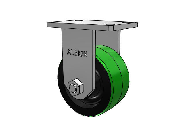 410 Series Top Plate Rigid Caster with 6 x 3 Green Tread on Black Cast Iron Core PY - Polyurethane (Cast Iron Core) Wheel