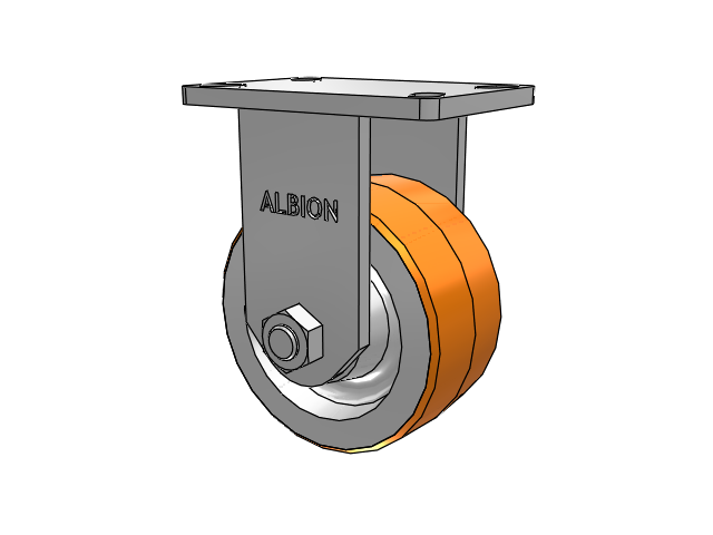 410 Series Top Plate Rigid Caster with 6 x 3 Red-Orange Tread on Cast Iron Core PY - Polyurethane 80A (Cast Iron Core) Wheel