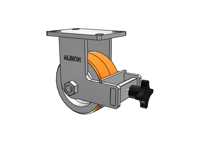 410 Series Top Plate Rigid Caster with 6 x 3 Red-Orange Tread on Cast Iron Core PY - Polyurethane 80A (Cast Iron Core) Wheel and Face Brake