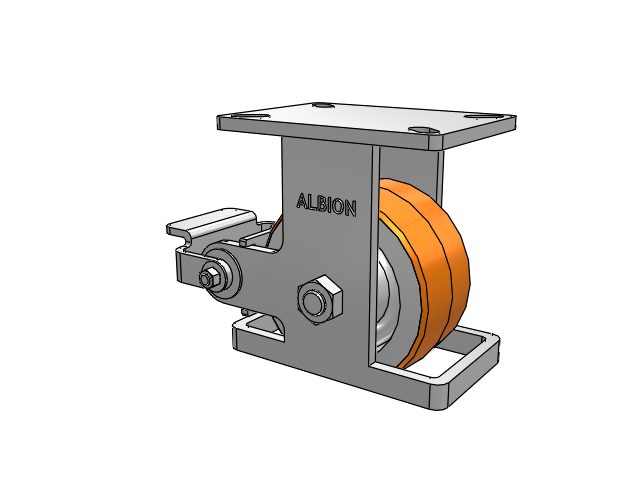 410 Series Top Plate Rigid Caster with 6 x 3 Red-Orange Tread on Cast Iron Core PY - Polyurethane 80A (Cast Iron Core) Wheel and Poly Cam Brake