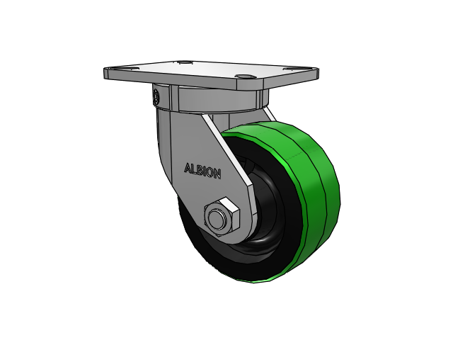 410 Series Top Plate Swivel Caster with 6 x 3 Green Tread on Black Cast Iron Core PY - Polyurethane (Cast Iron Core) Wheel