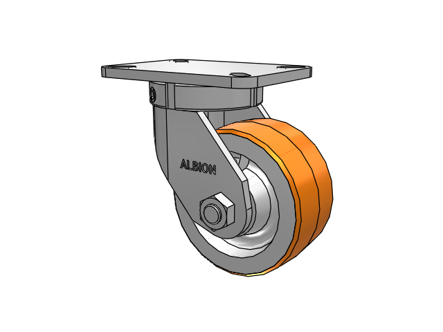 410 Series Top Plate Swivel Caster with 6 x 3 Red-Orange Tread on Cast Iron Core PY - Polyurethane 80A (Cast Iron Core) Wheel