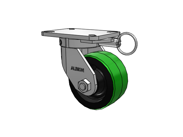 410 Series Top Plate Swivel Caster with 6 x 3 Green Tread on Black Cast Iron Core PY - Polyurethane (Cast Iron Core) Wheel