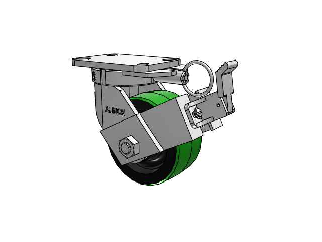 410 Series Top Plate Swivel Caster with 6 x 3 Green Tread on Black Cast Iron Core PY - Polyurethane (Cast Iron Core) Wheel and Face Brake