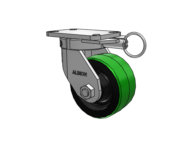 410 Series Top Plate Swivel Caster with 6 x 3 Green Tread on Black Cast Iron Core PY - Polyurethane (Cast Iron Core) Wheel