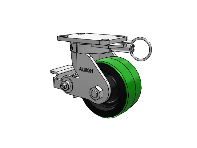 410 Series Top Plate Swivel Caster with 6 x 3 Green Tread on Black Cast Iron Core PY - Polyurethane (Cast Iron Core) Wheel and Poly Cam Brake