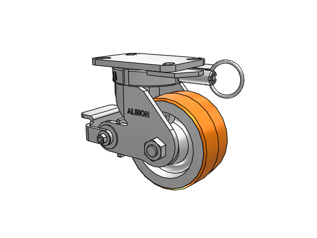 410 Series Top Plate Swivel Caster with 6 x 3 Red-Orange Tread on Cast Iron Core PY - Polyurethane 80A (Cast Iron Core) Wheel and Poly Cam Brake