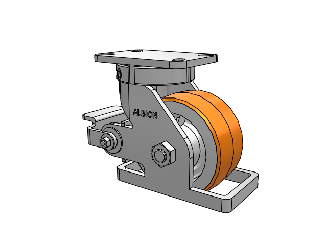 410 Series Top Plate Swivel Caster with 6 x 3 Red-Orange Tread on Cast Iron Core PY - Polyurethane 80A (Cast Iron Core) Wheel and Poly Cam Brake