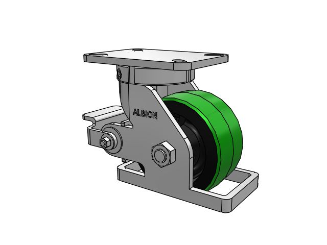 410 Series Top Plate Swivel Caster with 6 x 3 Green Tread on Black Cast Iron Core PY - Polyurethane (Cast Iron Core) Wheel and Poly Cam Brake