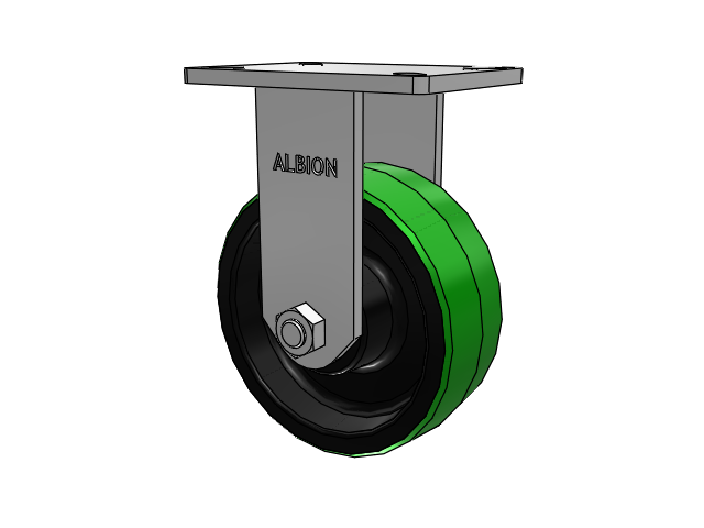 410 Series Top Plate Rigid Caster with 8 x 3 Green Tread on Black Cast Iron Core PY - Polyurethane (Cast Iron Core) Wheel