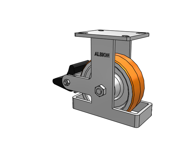 410 Series Top Plate Rigid Caster with 8 x 3 Red-Orange Tread on Cast Iron Core PY - Polyurethane 80A (Cast Iron Core) Wheel and Poly Lock Integrated Brake