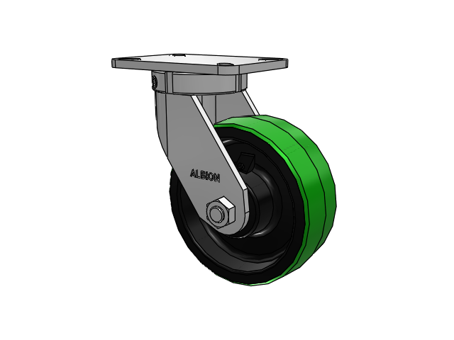 410 Series Top Plate Swivel Caster with 8 x 3 Green Tread on Black Cast Iron Core PY - Polyurethane (Cast Iron Core) Wheel