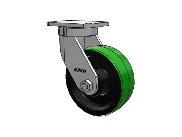 410 Series Top Plate Swivel Caster with 8 x 3 Green Tread on Black Cast Iron Core PY - Polyurethane (Cast Iron Core) Wheel