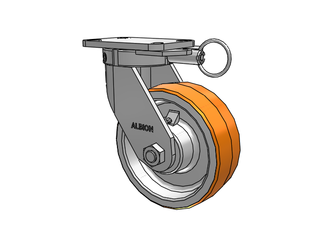 410 Series Top Plate Swivel Caster with 8 x 3 Red-Orange Tread on Cast Iron Core PY - Polyurethane 80A (Cast Iron Core) Wheel