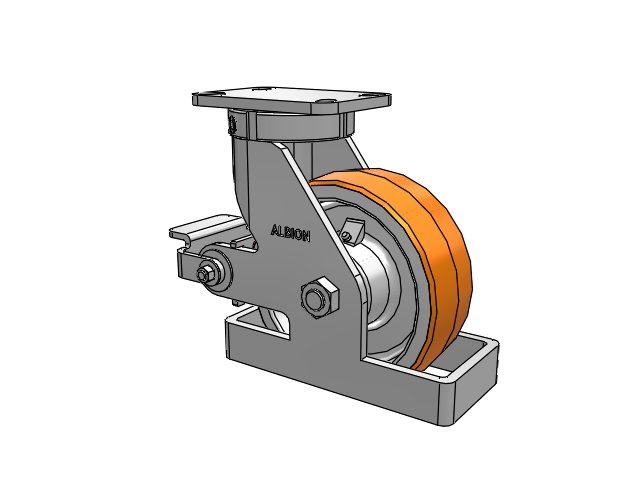 410 Series Top Plate Swivel Caster with 8 x 3 Red-Orange Tread on Cast Iron Core PY - Polyurethane 80A (Cast Iron Core) Wheel and Poly Cam Brake