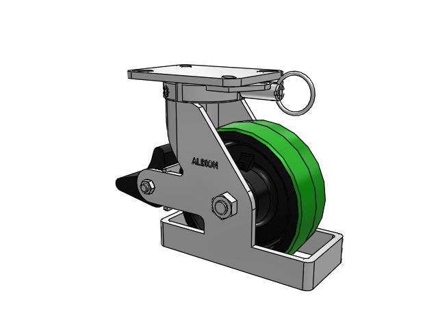 410 Series Top Plate Swivel Caster with 8 x 3 Green Tread on Black Cast Iron Core PY - Polyurethane (Cast Iron Core) Wheel and Poly Lock Integrated Brake