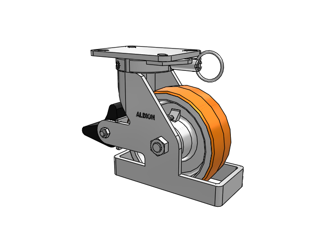 410 Series Top Plate Swivel Caster with 8 x 3 Red-Orange Tread on Cast Iron Core PY - Polyurethane 80A (Cast Iron Core) Wheel and Poly Lock Integrated Brake