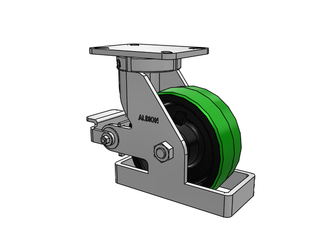 410 Series Top Plate Swivel Caster with 8 x 3 Green Tread on Black Cast Iron Core PY - Polyurethane (Cast Iron Core) Wheel and Poly Cam Brake
