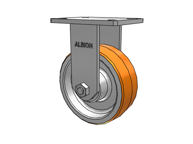 410 Series Top Plate Rigid Caster with 8 x 3 Red-Orange Tread on Cast Iron Core PY - Polyurethane 80A (Cast Iron Core) Wheel
