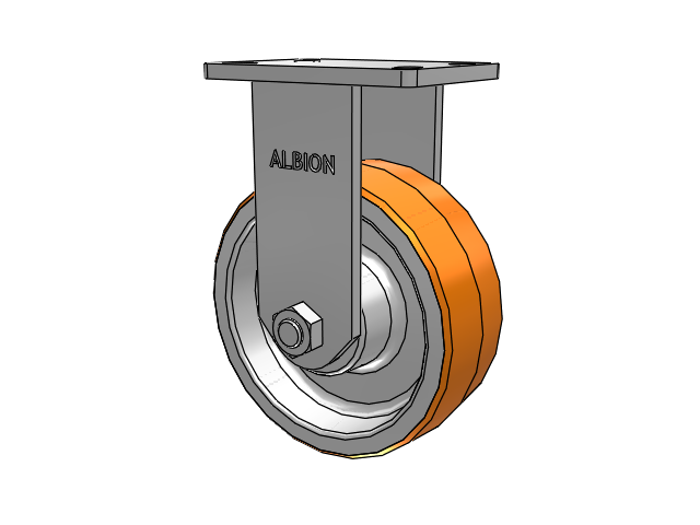 410 Series Top Plate Rigid Caster with 8 x 3 Red-Orange Tread on Cast Iron Core PY - Polyurethane 80A (Cast Iron Core) Wheel
