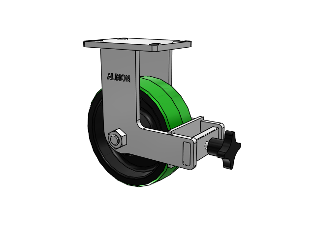 410 Series Top Plate Rigid Caster with 8 x 3 Green Tread on Black Cast Iron Core PY - Polyurethane (Cast Iron Core) Wheel and Face Brake