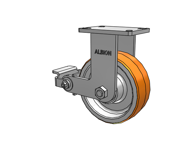 410 Series Top Plate Rigid Caster with 8 x 3 Red-Orange Tread on Cast Iron Core PY - Polyurethane 80A (Cast Iron Core) Wheel and Poly Cam Brake
