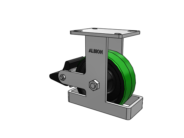 410 Series Top Plate Rigid Caster with 8 x 3 Green Tread on Black Cast Iron Core PY - Polyurethane (Cast Iron Core) Wheel and Poly Lock Integrated Brake