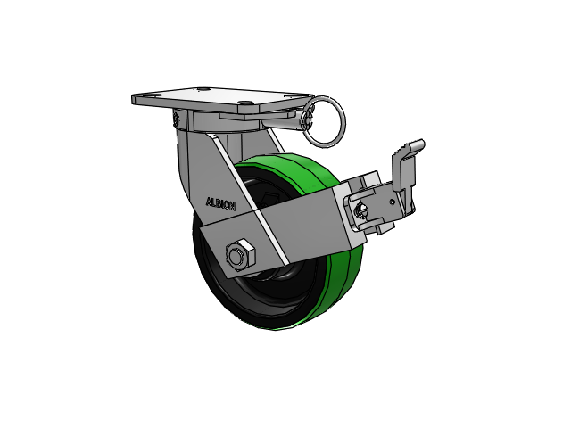 410 Series Top Plate Swivel Caster with 8 x 3 Green Tread on Black Cast Iron Core PY - Polyurethane (Cast Iron Core) Wheel and Face Brake