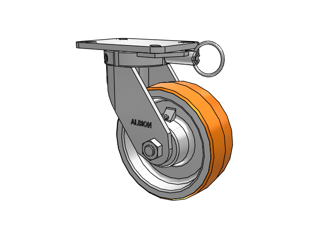 410 Series Top Plate Swivel Caster with 8 x 3 Red-Orange Tread on Cast Iron Core PY - Polyurethane 80A (Cast Iron Core) Wheel