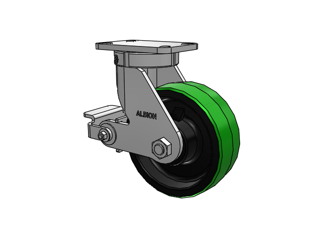 410 Series Top Plate Swivel Caster with 8 x 3 Green Tread on Black Cast Iron Core PY - Polyurethane (Cast Iron Core) Wheel and Poly Cam Brake