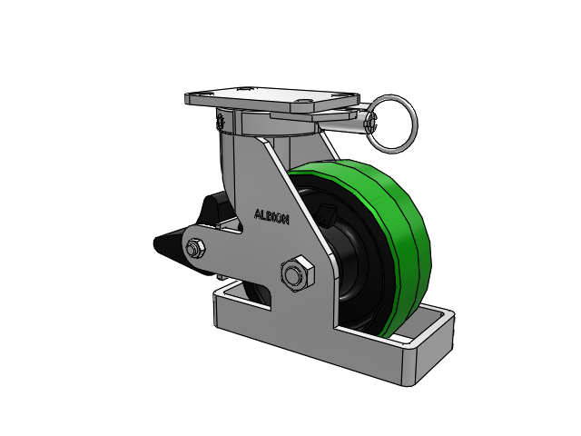 410 Series Top Plate Swivel Caster with 8 x 3 Green Tread on Black Cast Iron Core PY - Polyurethane (Cast Iron Core) Wheel and Poly Lock Integrated Brake