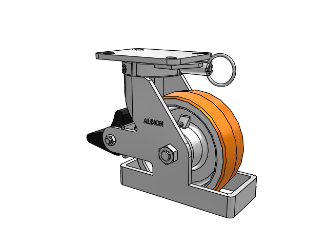 410 Series Top Plate Swivel Caster with 8 x 3 Red-Orange Tread on Cast Iron Core PY - Polyurethane 80A (Cast Iron Core) Wheel and Poly Lock Integrated Brake