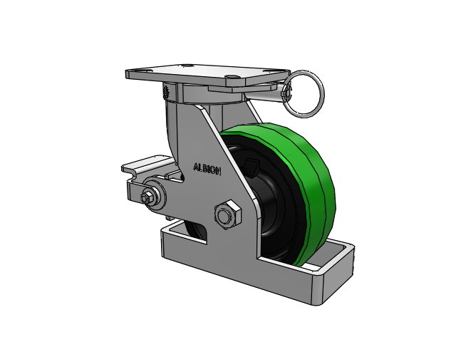 410 Series Top Plate Swivel Caster with 8 x 3 Green Tread on Black Cast Iron Core PY - Polyurethane (Cast Iron Core) Wheel and Poly Cam Brake