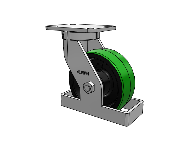 410 Series Top Plate Swivel Caster with 8 x 3 Green Tread on Black Cast Iron Core PY - Polyurethane (Cast Iron Core) Wheel