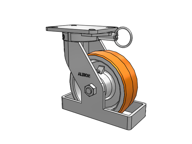410 Series Top Plate Swivel Caster with 8 x 3 Red-Orange Tread on Cast Iron Core PY - Polyurethane 80A (Cast Iron Core) Wheel
