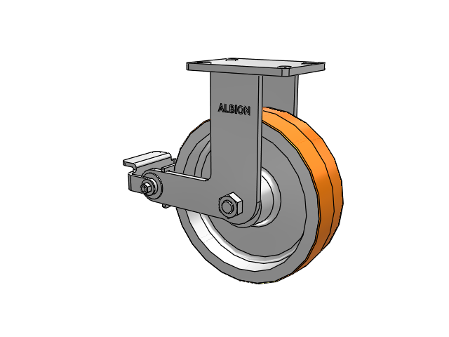 410 Series Top Plate Rigid Caster with 10 x 3 Red-Orange Tread on Cast Iron Core PY - Polyurethane 80A (Cast Iron Core) Wheel and Poly Cam Brake