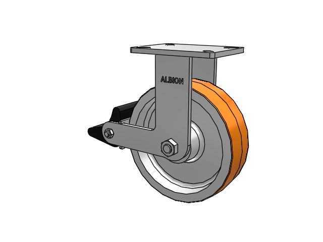 410 Series Top Plate Rigid Caster with 10 x 3 Red-Orange Tread on Cast Iron Core PY - Polyurethane 80A (Cast Iron Core) Wheel and Poly Lock Integrated Brake
