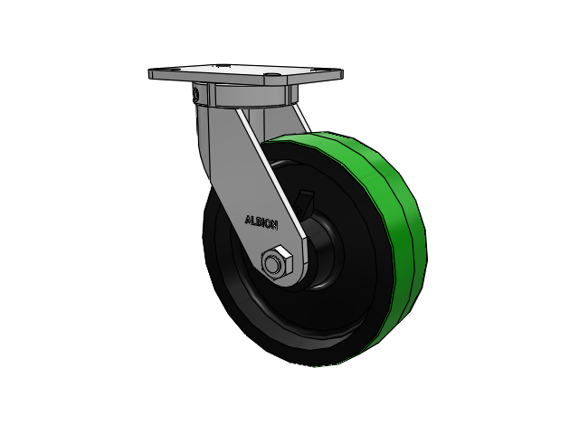 410 Series Top Plate Swivel Caster with 10 x 3 Green Tread on Black Cast Iron Core PY - Polyurethane (Cast Iron Core) Wheel