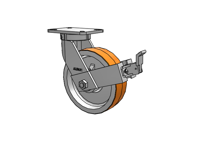 410 Series Top Plate Swivel Caster with 10 x 3 Red-Orange Tread on Cast Iron Core PY - Polyurethane 80A (Cast Iron Core) Wheel and Face Brake