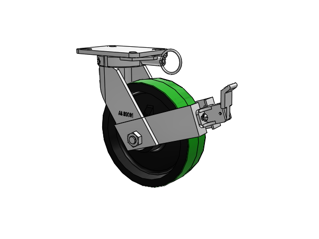 410 Series Top Plate Swivel Caster with 10 x 3 Green Tread on Black Cast Iron Core PY - Polyurethane (Cast Iron Core) Wheel and Face Brake