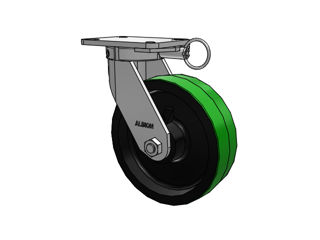 410 Series Top Plate Swivel Caster with 10 x 3 Green Tread on Black Cast Iron Core PY - Polyurethane (Cast Iron Core) Wheel