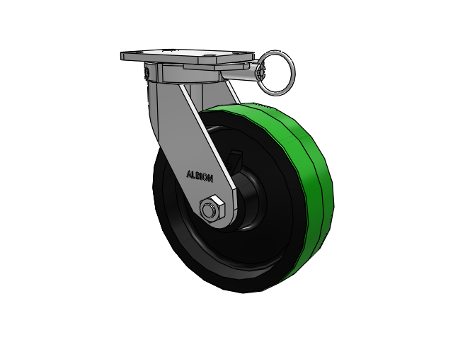 410 Series Top Plate Swivel Caster with 10 x 3 Green Tread on Black Cast Iron Core PY - Polyurethane (Cast Iron Core) Wheel
