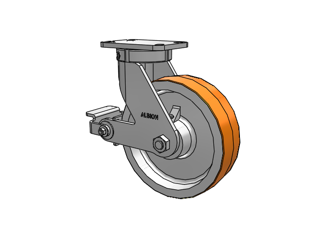 410 Series Top Plate Swivel Caster with 10 x 3 Red-Orange Tread on Cast Iron Core PY - Polyurethane 80A (Cast Iron Core) Wheel and Poly Cam Brake