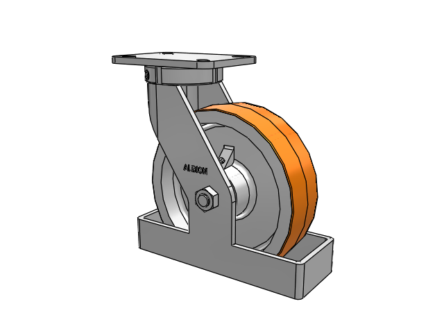 410 Series Top Plate Swivel Caster with 10 x 3 Red-Orange Tread on Cast Iron Core PY - Polyurethane 80A (Cast Iron Core) Wheel